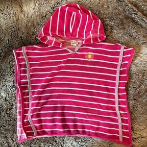 Hatley Pink and White Striped Hooded Poncho Swim Coverup